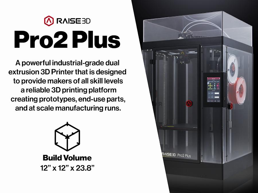 The image shows a black and red industrial 3D printer with a build volume of 12 x 12 x 23.8.