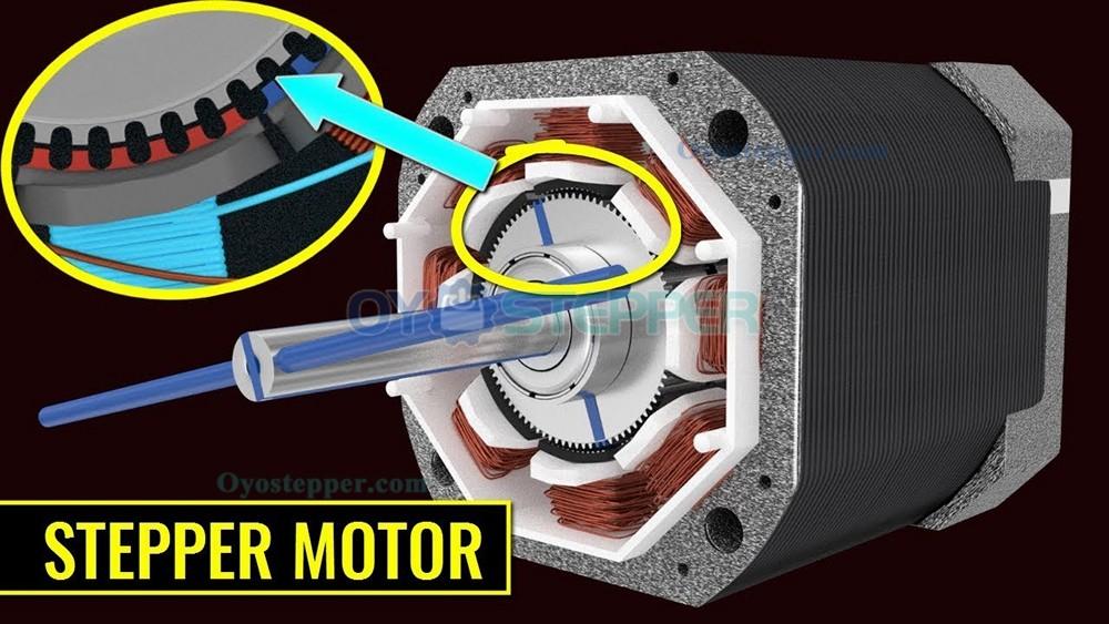 A cutaway view of a stepper motor, which is a type of electric motor that moves in discrete steps.