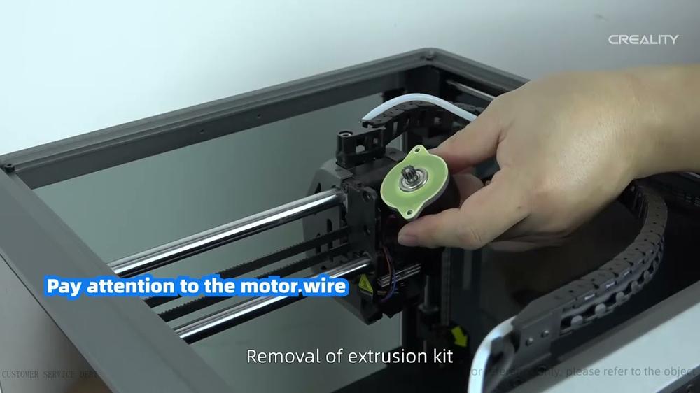 During removal of the extrusion kit, pay attention to the motor wire.