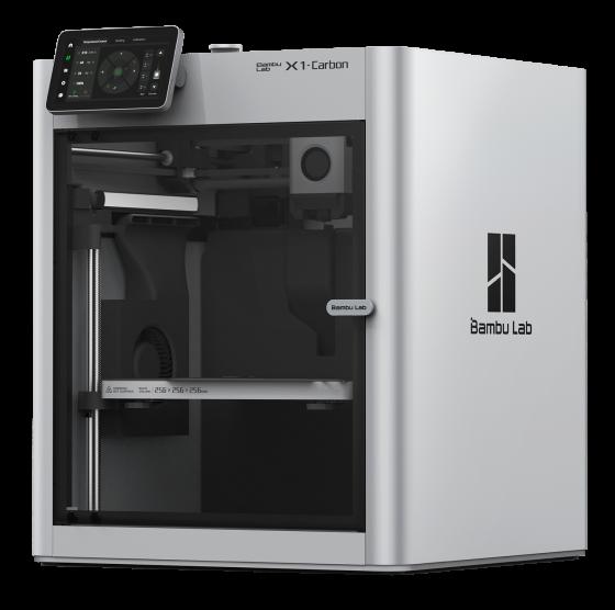 The image shows a white and gray 3D printer with a touchscreen and a build volume of 256 x 256 x 256 mm.