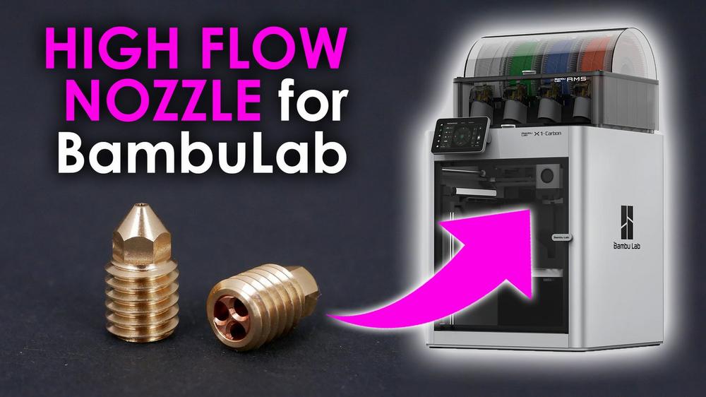 A brass nozzle with a larger diameter than the standard nozzle for use with the Bambu Lab X1 Carbon 3D printer.