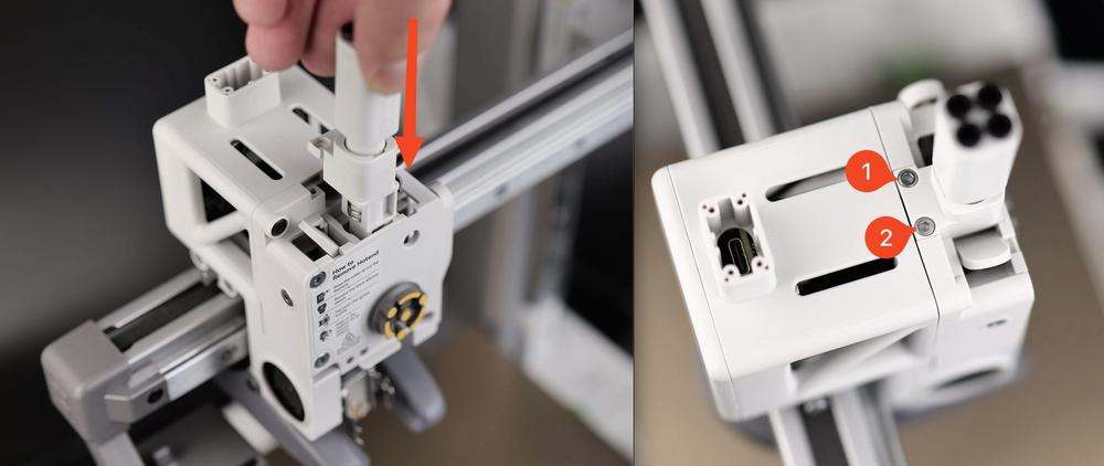 The image shows a hand inserting a USB stick into the USB port on the back of a Prusa 3D printer.