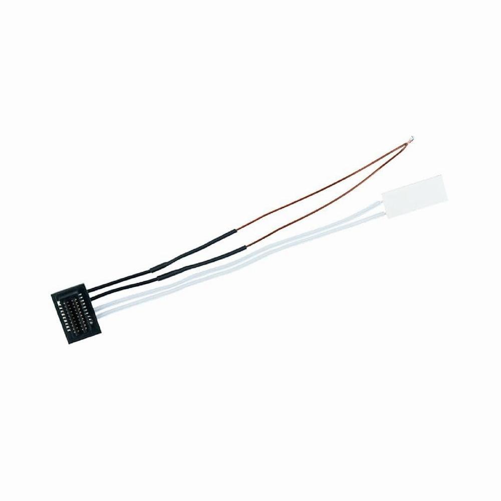 A small black temperature sensor with two copper wires and a white end.