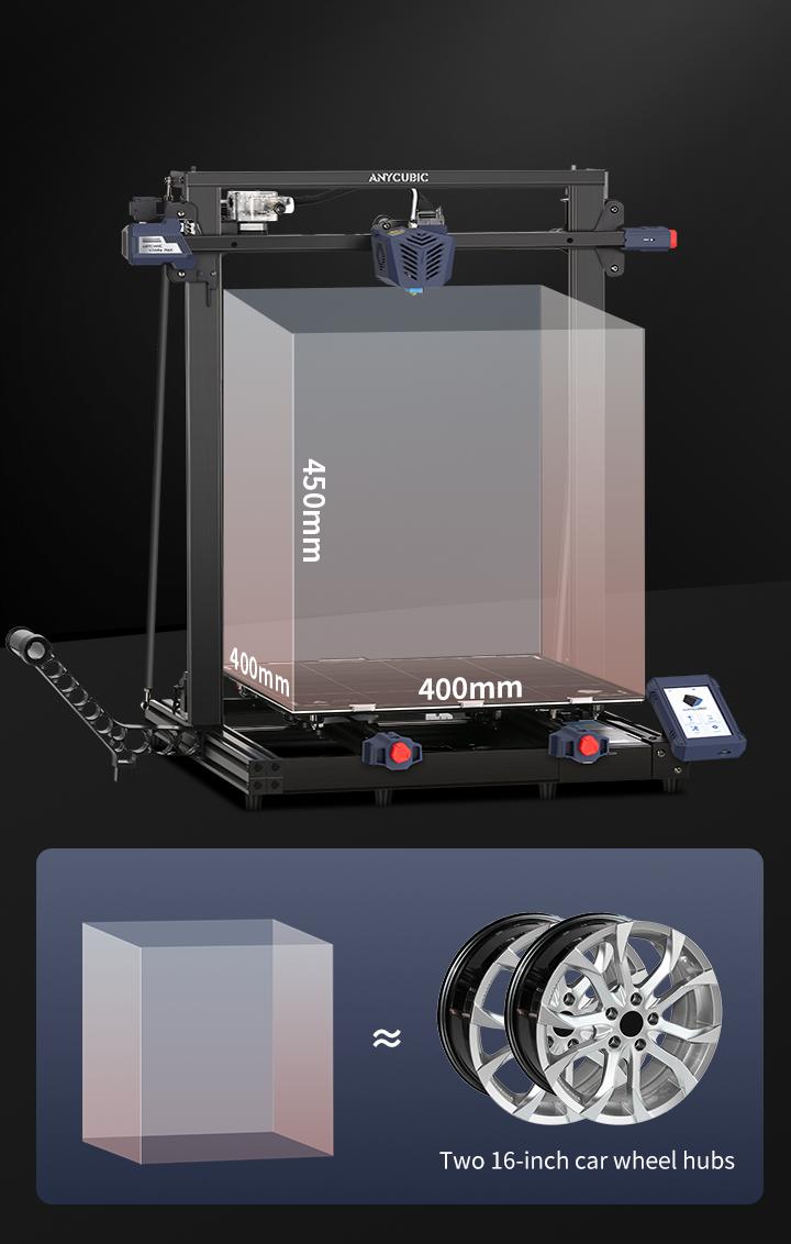 A 3D printer prints two 16-inch car wheel hubs.