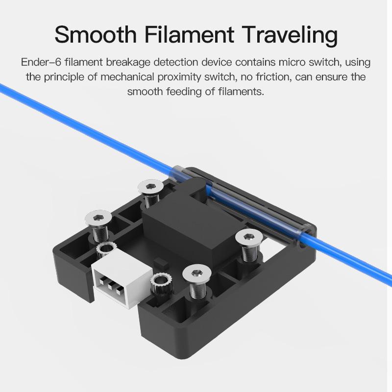 The image shows a 3D printer filament sensor, which uses a micro switch to detect the presence of filament.