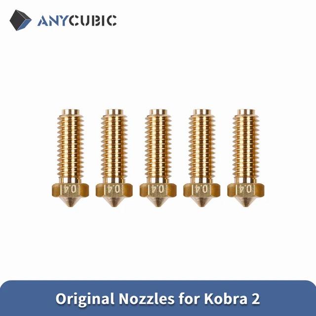 A set of five brass nozzles for the Anycubic Kobra 2 3D printer.