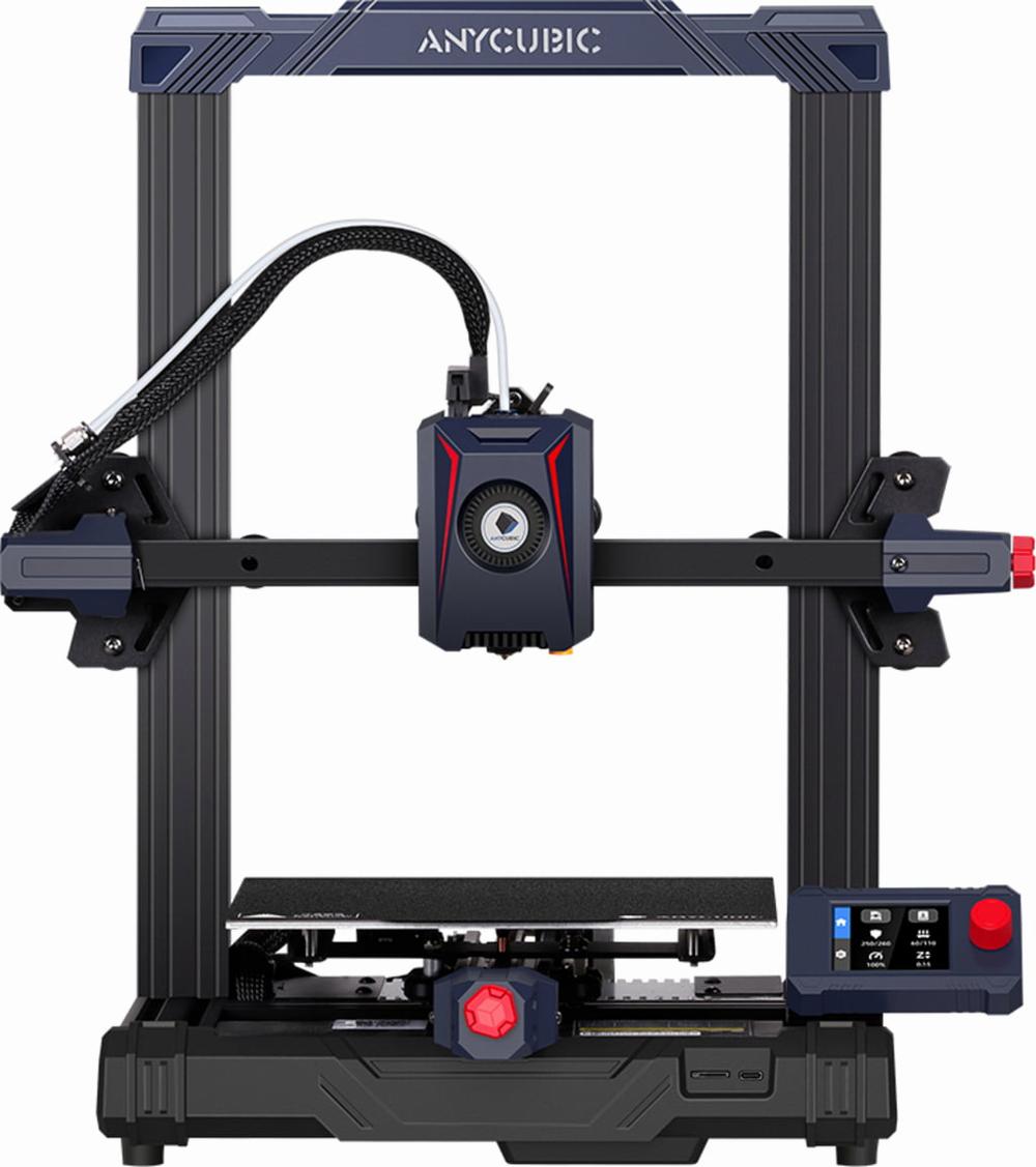 The image shows an Anycubic Vyper 3D printer with a black and red color scheme.