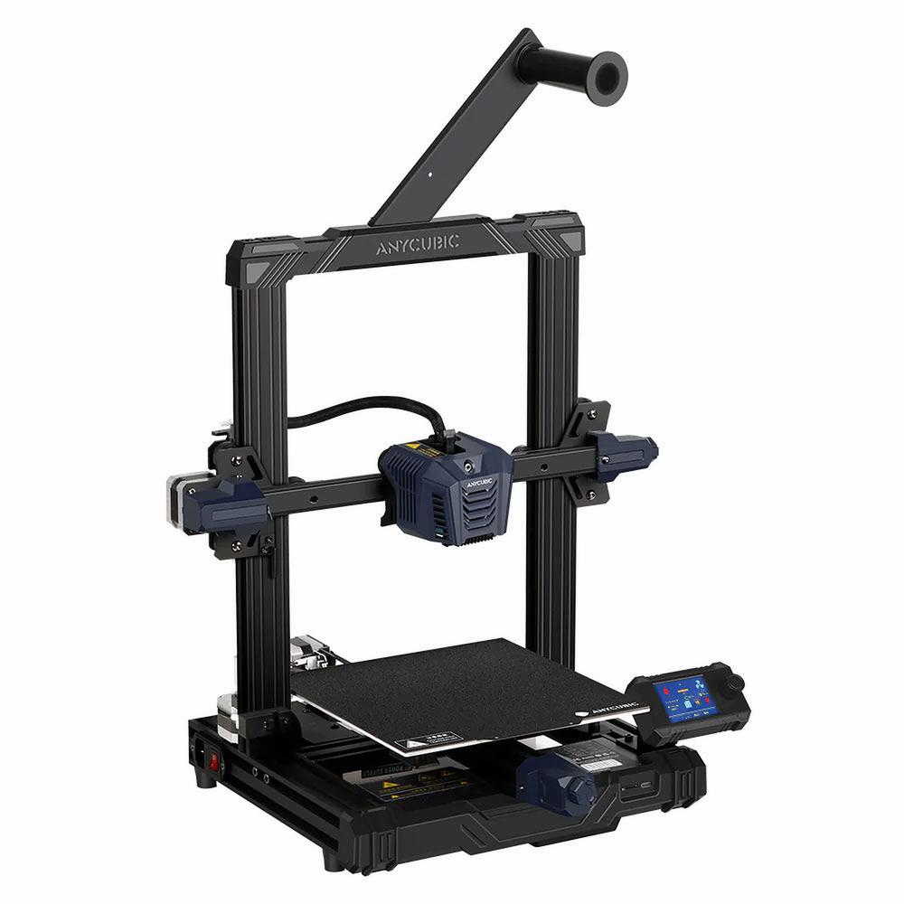 Black and blue Anycubic Kobra 3D printer.