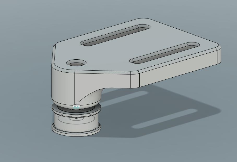 A 3D rendering of a metal bracket with a round base.