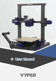 The image shows the black and blue Anycubic Vyper 3D printer with a spool of blue filament.